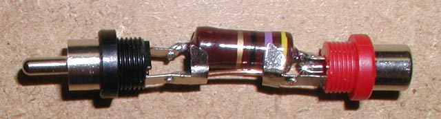 Resistor shown soldered between RCA jacks