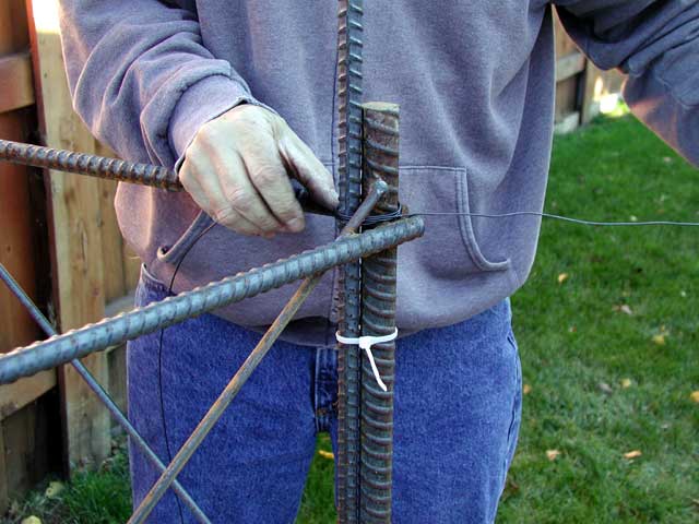 Wiring rebar on tower base